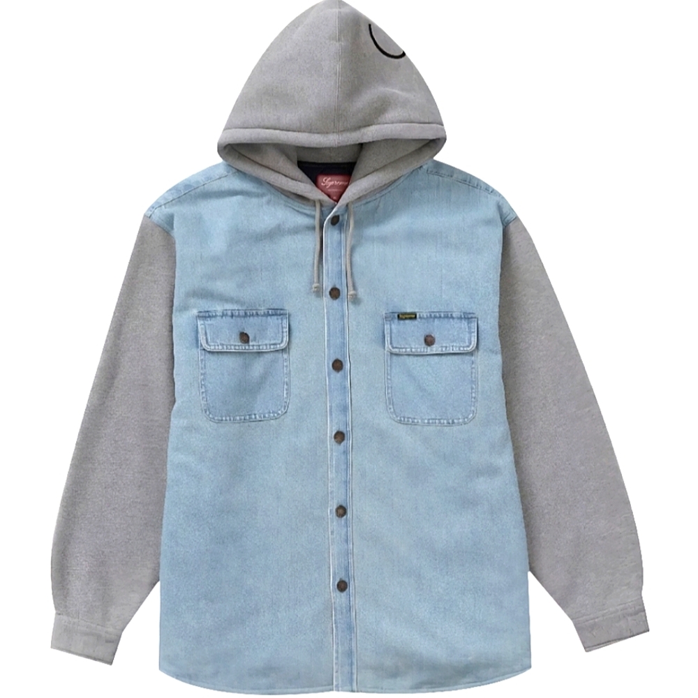 Supreme FW22 | Denim | Button Up | Quilted Fleece | 90s Style Gray Hooded Jacket - Picture 2 of 16